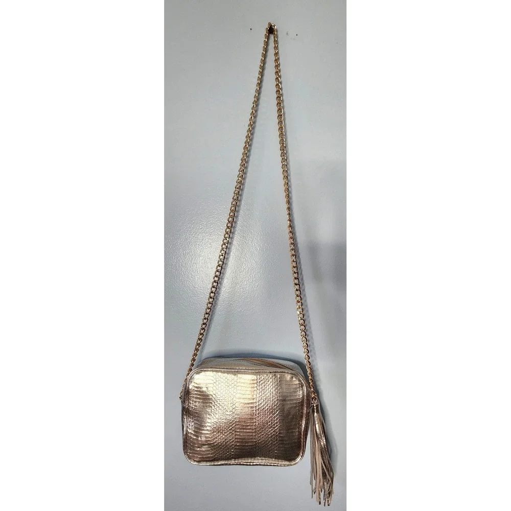 Victoria's Secret Crossbody Bag Womens Small Silver Excellent Snakeskin Tassel